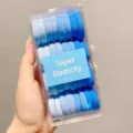 Blue gradient elastic hair bands set with transparent storage box, durable high ponytail ropes. - 32 Pieces Pack / Blue