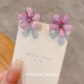 Piccola molletta per capelli a fiore da donna, grazioso mini fermaglio laterale per styling. - Viola