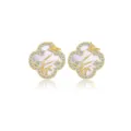 Elegant S925 silver gold-plated clover earrings with purple mother-of-pearl and sparkling zircon. - YS0021-Purple Mother-of-Pearl Clover Studs