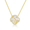 Detailed shot of the gold-plated S925 silver clover shell pendant necklace with sparkling stones. - YS0230-Clover Shell Style