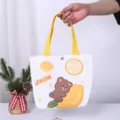 Weiße Canvas-Einkaufstasche mit süßem Bären- und Zitronenaufdruck und gelbem Griff - Zitrone Bär / 27*22*10cm