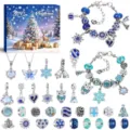 Calendario dell'Avvento gioielli di Natale blu con ciondoli e braccialetti fai da te - Blue 31 Grids Elk Series English Version