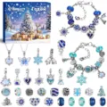Calendario dell'Avvento di gioielli natalizi blu con braccialetti e ciondoli fai-da-te - Serie Alce Blu a 31 Griglie (Versione Russa)