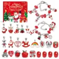 Calendario dell'Avvento di Natale 24 giorni Kit braccialetto fai-da-te con ciondoli festivi - Rosso (Confezione regalo)