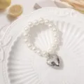 Pulsera de cuentas de perlas blancas con colgante de corazon plateado joyeria de muneca elegante - Estilo 1 de 8 mm (1 unidad)