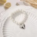 Pulsera de perlas de imitación con colgante de corazón de plata, elegante accesorio de joyería. - Estilo 4 de 8 mm (1 unidad)