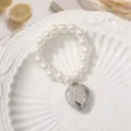 Vintage pearl beaded bracelet with exquisite engraved heart pendant, elegant jewelry accessory. - 8mm Style 5 (1 Piece)