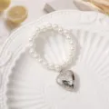 Charming pearl beaded bracelet with love heart pendant elegant cute DIY fashion jewelry accessory - 6mm Style 1 (1 Piece)