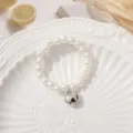 White pearl beaded bracelet with silver heart pendant, sweet style jewelry variant item. - 6mm Style 3 (1 Piece)
