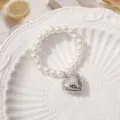 White faux pearl bracelet with ornate silver heart pendant elegant jewelry accessory variant - 6mm Style 6 (1 Piece)