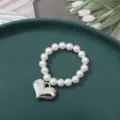Elegant white pearl beaded bracelet with shiny silver heart charm sweet fashion jewelry - 8mm Small Flat Heart Bead (1 Piece)