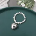 Pearl beaded ring with silver puffy heart pendant cute aesthetic jewelry accessory - 6mm Large Puffy Heart (1 Piece)
