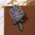 Ricamo fatto a mano perline di cristallo fiore toppa DIY accessorio di vestiti foglie verdi - Blu viola