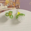 Handmade glass beaded fruit charm detail view, exquisite small DIY jewelry accessory pendant. - White Single