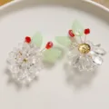 Handcrafted crystal lotus flower hair accessory DIY components, clear beads green leaves. - White