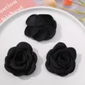 Accessoires de fleurs en tissu noir pinces à cheveux DIY écussons décoratifs 3pcs - Noir Une Pièce