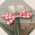 Red and white checkered fabric bow hair accessory detail shot, cute style hair clip. - Large Single Layer / Red