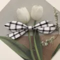 Chic black and white plaid fabric bow hair accessory DIY bowknot craft decoration - Large Single Layer / Black