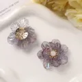Flor de acrílico color AB perla de doble capa DIY accesorios para el cabello horquilla - Púrpura Grisáceo