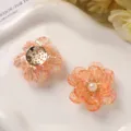 Acrylic flower DIY hair accessory components with pearl center, peach color, set. - Orange