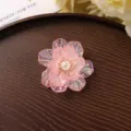 Flor de acrílico color AB accesorio pinza de pelo DIY doble capa perla manualidades suministro - Rosa