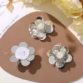 Silver sequin pearl flower DIY patches, sparkling floral applique for phone cases and shoes. - Silver