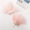 Handmade pink feather hair clips with crystal pearls for DIY Chinese Hanfu accessories. - Pink
