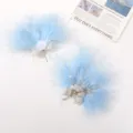 Pinza de pelo de pluma azul material DIY con perlas de cristal para estilo Hanfu. - Azul