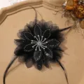 Flor de gasa de pluma negra pedrería DIY broche hecho a mano accesorio para el cabello - Negro