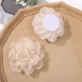 Beige organza flower DIY hair accessory material, handcrafted ruffled mesh floral patch. - Beige