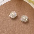 Handmade pearl crystal flower jewelry accessories for DIY earrings hair clips clothing decor. - Clear White