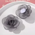 Grey organza flower DIY hair accessories material, multi-layer mesh floral hairpin craft. - Gray