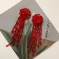 Handgemachte rote Perlen Kristall Blume Fransen Patch DIY Kleidung Tasche Applikation - Rot