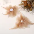 Horquillas de pelo de gasa con perlas y plumas accesorios artesanales hechos a mano para damas. - Café