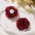 Dark red mesh flower accessory DIY handmade hairpin hair clip material craft supply 2pcs - Dark Red