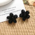Handmade black crystal woven flower DIY accessories for earrings, hair clips and jewelry making. - Black