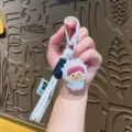 Cute plush figure keychain white lanyard cartoon doll accessory for bag and keys - White