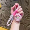 Cute pink plush doll keychain backpack charm fluffy cartoon pendant for women girls - Pink