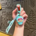 Cute plush doll keychain with blue lanyard trendy bag charm fluffy cartoon keyring ornament - Green