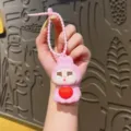 Cute pink crying bunny stress relief keychain, soft silicone bag pendant and charm for keys. - Pink