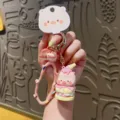 Schattig tekenfilm varken macaron sleutelhanger tas hanger kawaii mode accessoire - Roze Ijs Varken