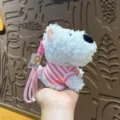 Cute West Highland White Terrier plush keychain, soft stuffed puppy bag charm toy for women. - Cosplay Westies - Pink Clothes
