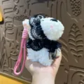 Cute Westie plush dog keychain with black lace bonnet and pink lanyard for cute bag charm style. - Westie Dress-up - Black Lace