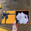 Cute West Highland White Terrier plush toy pendant bag charm with gift box and ribbon decoration - Westie Dress-up - White Lace + Orange Gift Box