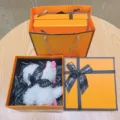 Cute West Highland White Terrier plush toy pendant gift box set for bag keychain - Costumed Westie - Black Lace + Orange Gift Box + Bag