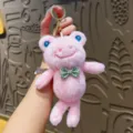 Rosa Plüsch Frosch Schlüsselanhänger, süßer Stofftier Taschenanhänger für Schlüssel. - Rosa