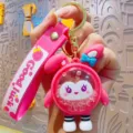 Adorable pink rabbit liquid quicksand keychain with silicone strap, stylish bag charm and gift. - Pink