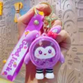 Cute purple rabbit liquid keychain, glitter floating charm, lovely bag pendant and car key ring. - Purple