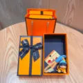 Niedlicher Dackel Schlüsselanhänger Taschen-Anhänger mit luxuriöser orange Geschenkschachtel. - Niedlicher Kamera-Hund - Schwarz + orangefarbene Geschenkbox + Geschenktüte