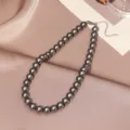 Elegant grey pearl clavicle necklace with metal extension chain for women fashion daily wear - 10mm / Brown